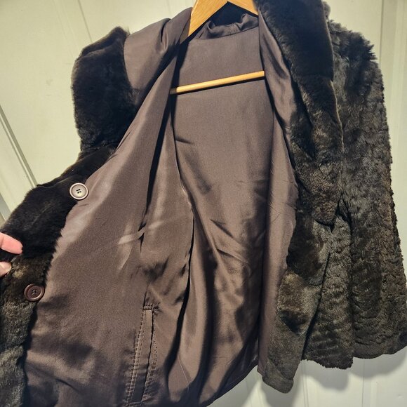 Womens Reversible Hooded Large Knitted Rex Rabbit Fur Jacket Raincoat Reversible - Picture 7 of 12